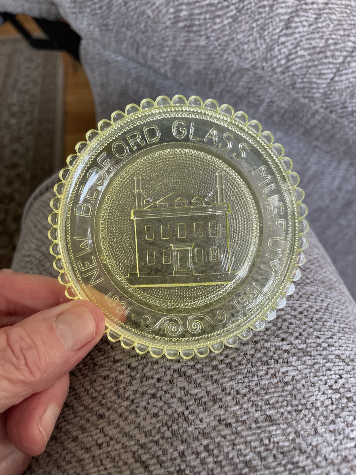 Vintage Pairpoint Glass Vaseline Uranium Glass Plate New Bedford Glass Museum