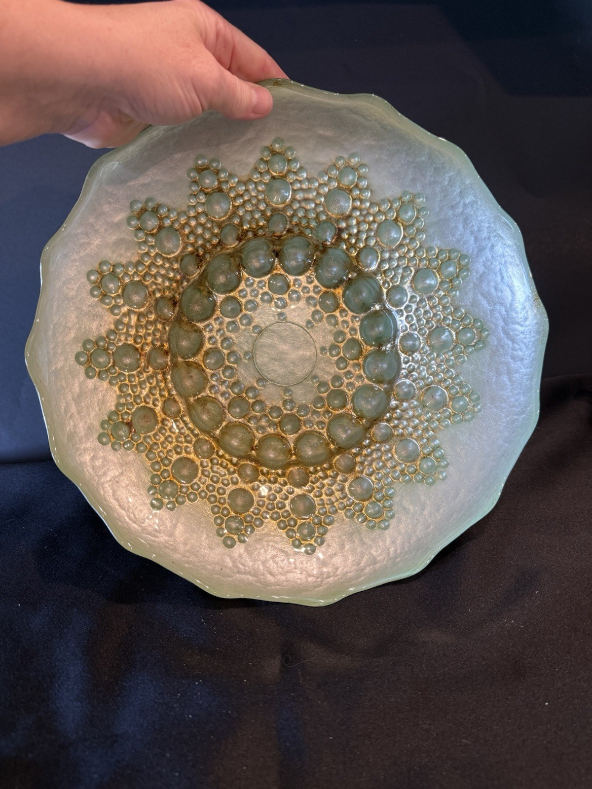 Red Pomegranate Gilded Moroccan Turquoise Green Blue Gold Bubble Glass Bowl 12″