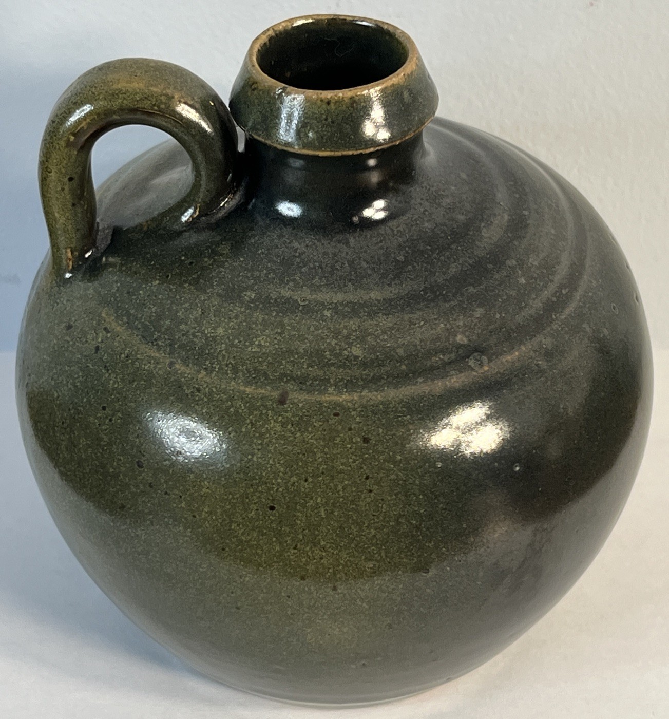 Ben Owen Seagrove NC Hand Thrown Studio Pottery Dark Green Glaze Jug 5″ Vtg