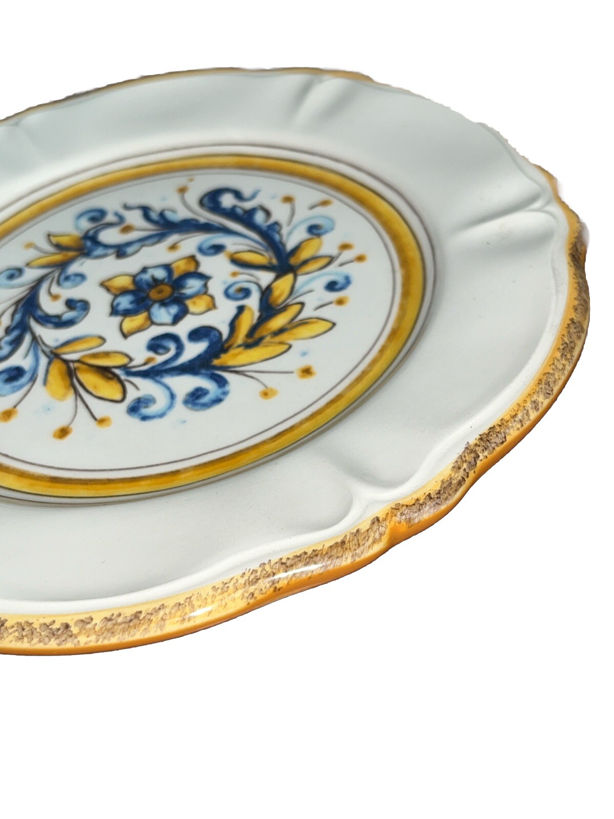 Bizzirri Handmade In Italy Salad Plate Scalloped Edges Yellow/Cobalt Blue 8.5”