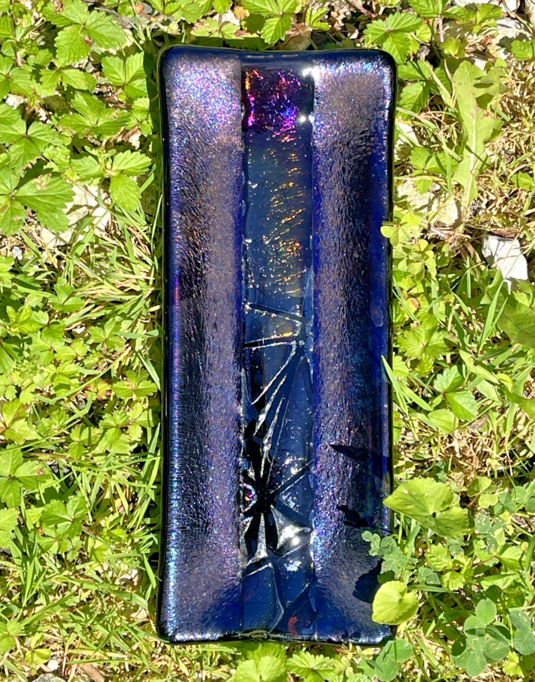 Kurt McVay Art Glass Fused Iridescent Tray / Trinket Dish Signed KM 7.9” x 3.25″