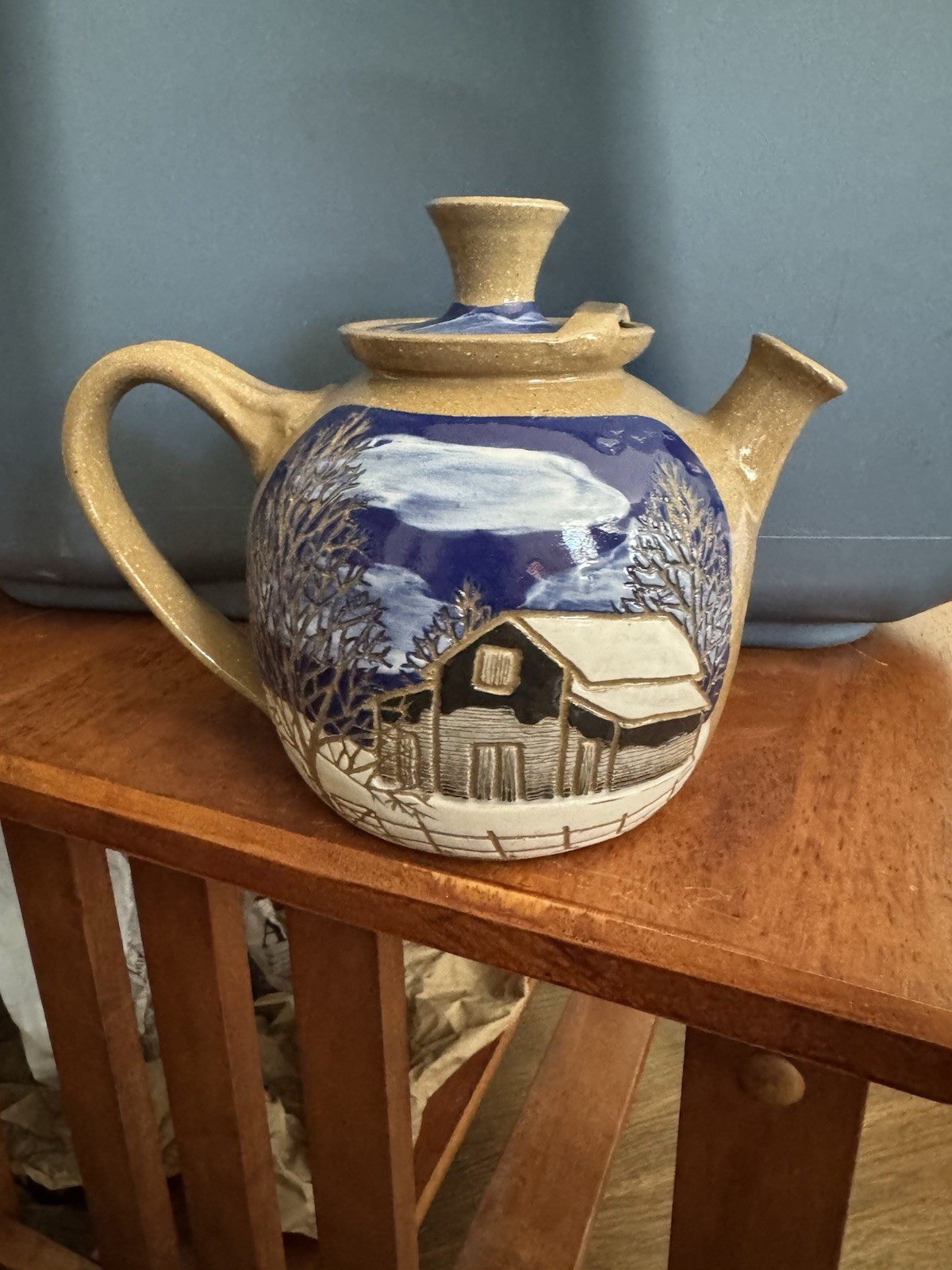Vintage Freeman Pottery Hand-Turned Teapot – North Carolina Art Pottery – Signed