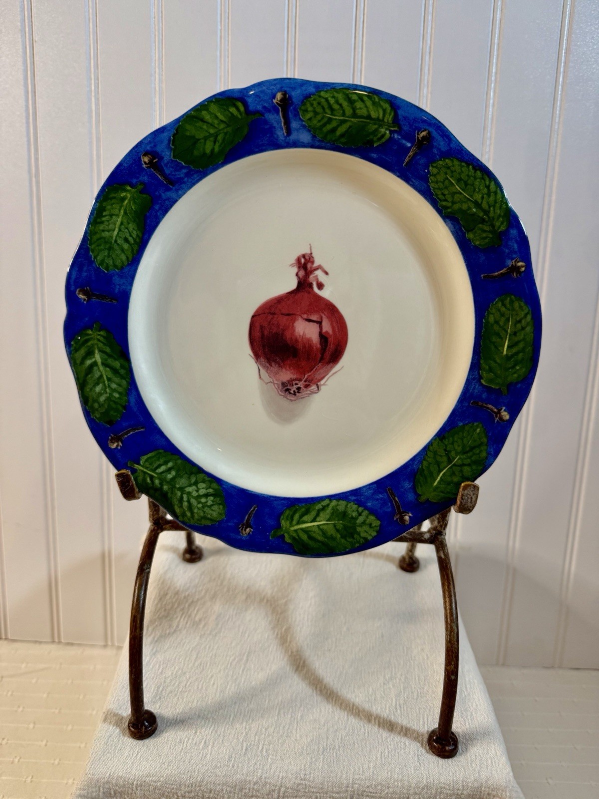 Poivre Et Sel Blue Vint. Set of 4 Salad Plates 8.75″ Faiencerie De Gien France