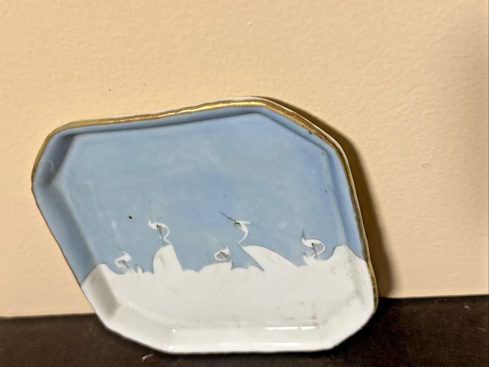 Victory Shofu Crane Bird Salt Pepper Shaker Underplate White Blue Sky Japan