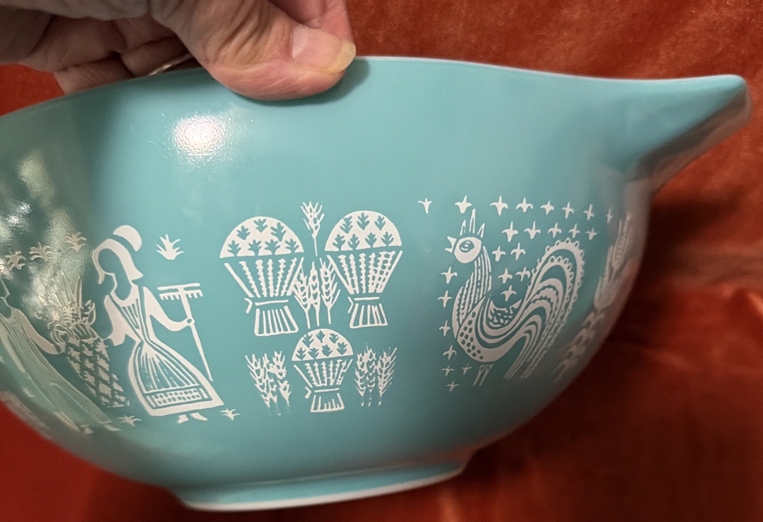 VTG PYREX Bowl, Amish Butterprint #444, 4 Qt Cinderella, Turqu Blue, Mint Cond.