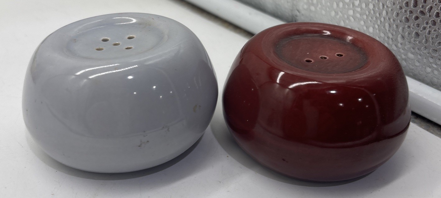 MCM Hollydale MALIBU Salt & Pepper Shakers California Pottery Gray Burgundy
