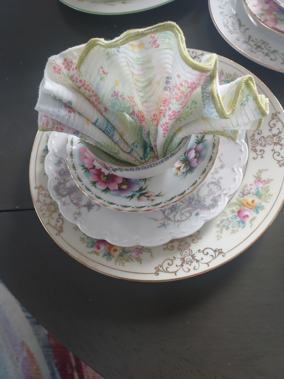 6 Garden Party Place Settings Mismatched 4 Pc Floral Botanical Vtg China Napkins