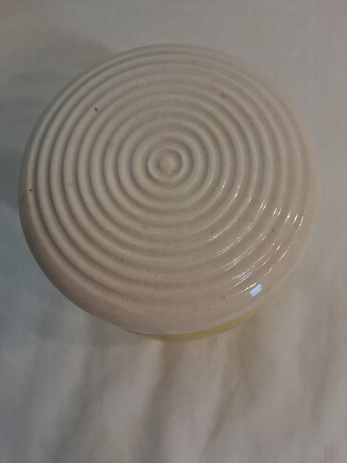 Chef Hat Kitchen Jar Canister Yellow & White 5in tall 5in wide 1950s