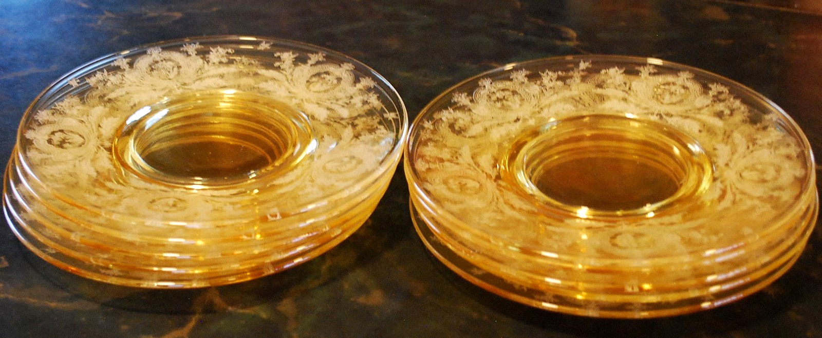 Vtg Set 10 LA FLEURE YELLOW 7.25″ Glass Lunch Plates Deco 1920 TIFFIN FRANCISCAN