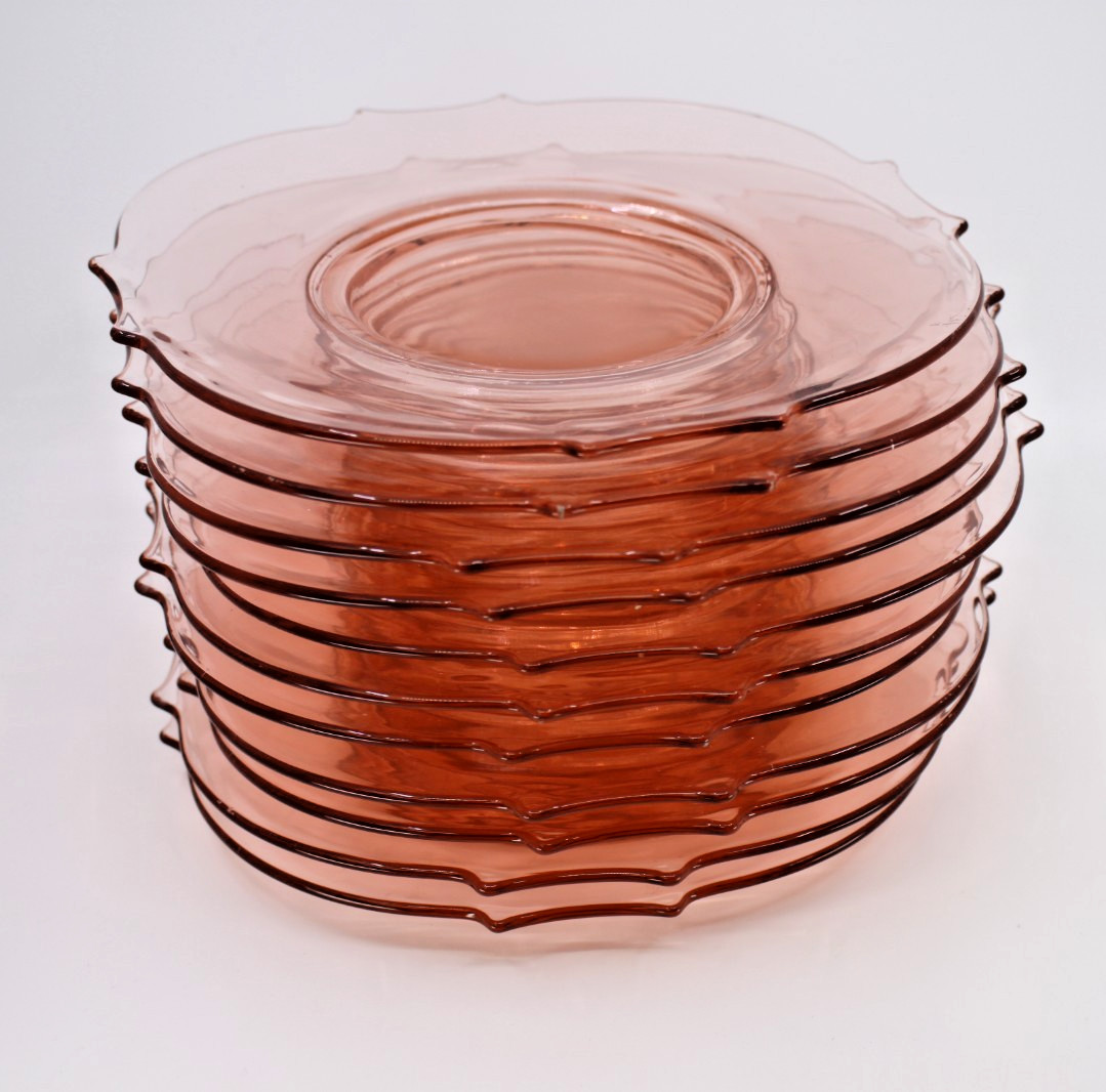 VTG Set of 11 Pink Depression Glass 8 3/4 inch Salad / Dessert Plates