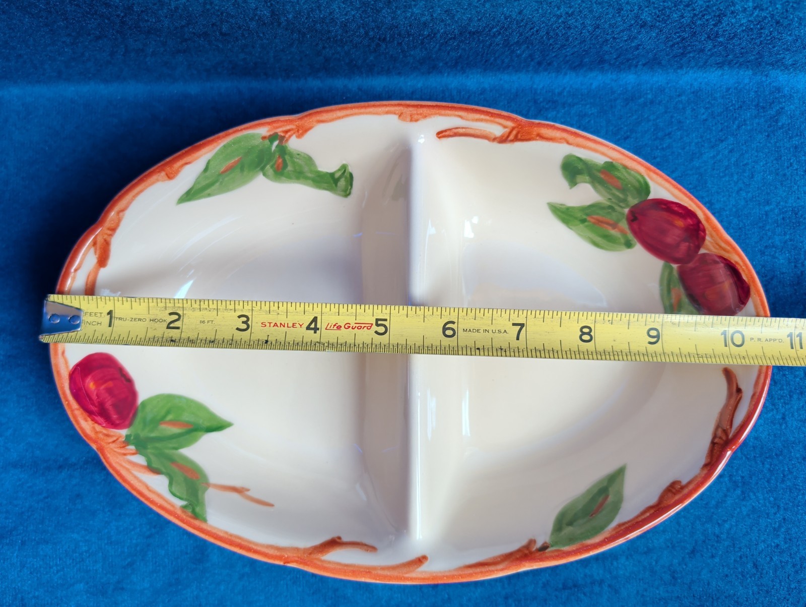 Franciscan Apple Divided Vegetable Serving Bowl USA Vintage 10 3/4″ Relish Dish
