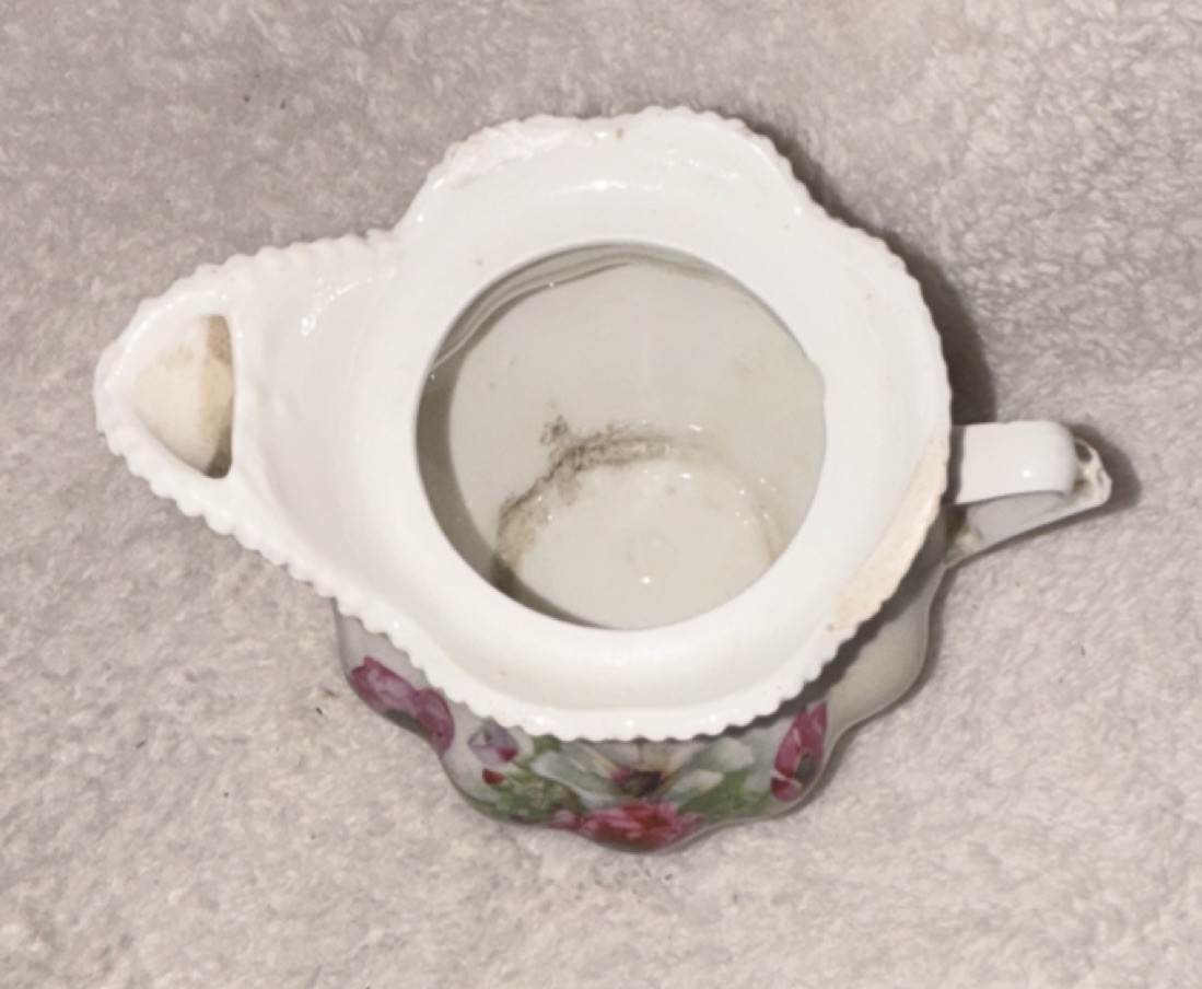 Porcelain Floral Creamer Pitcher Handled White/Pink/Green Glossy Germany
