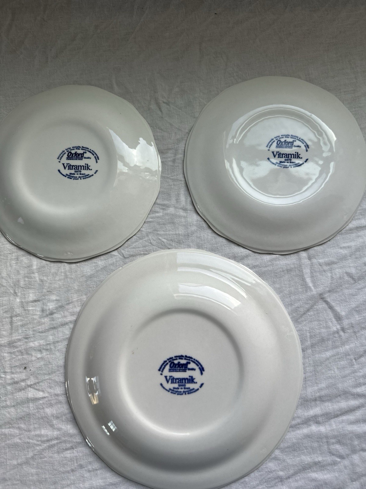 Oxford Vitramik Blue and White Village Scene Round Pottery Plates Set