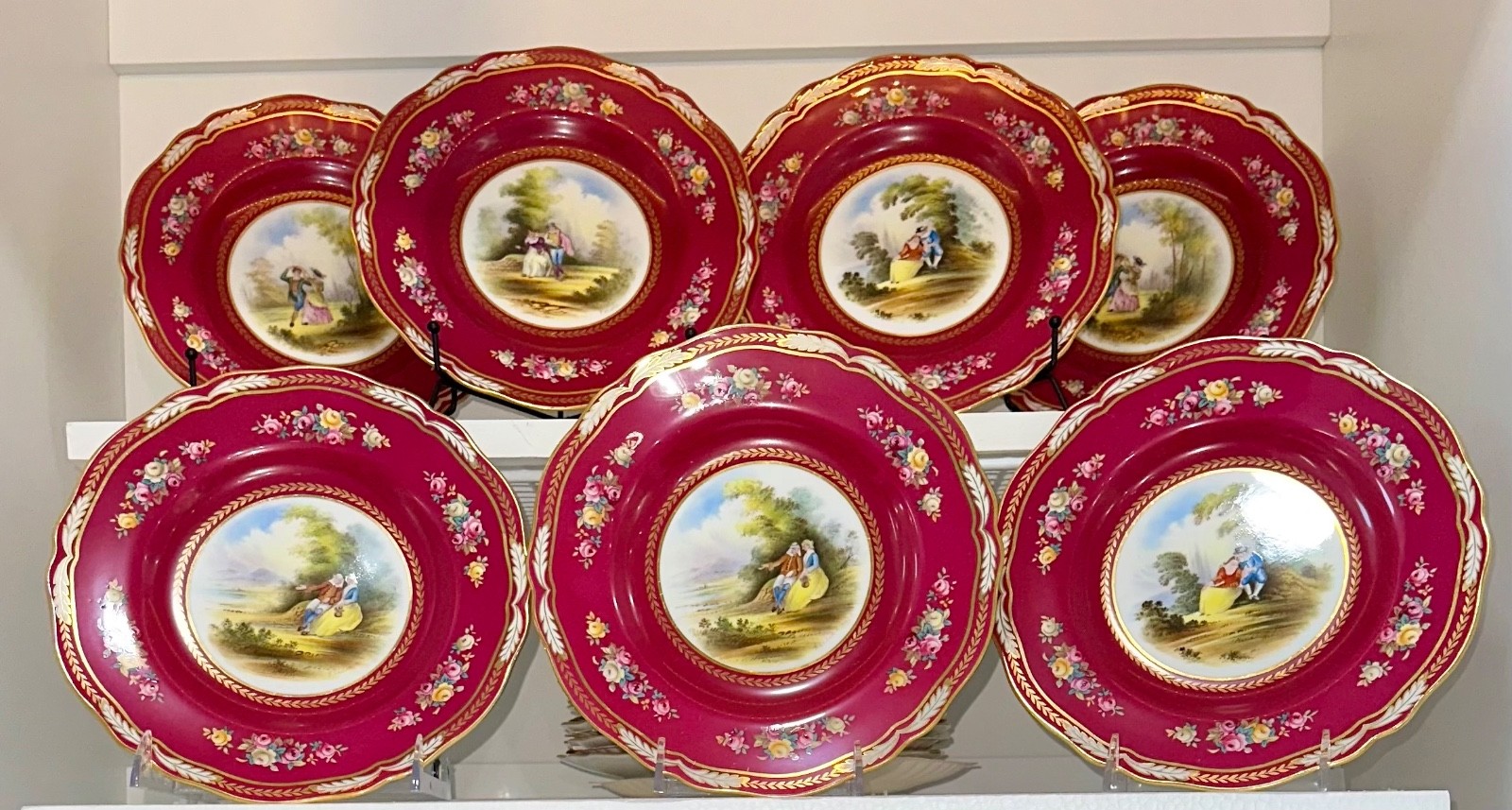 12 Copeland Spode Courting Couples HandPainted Plates Davis ex antique condition