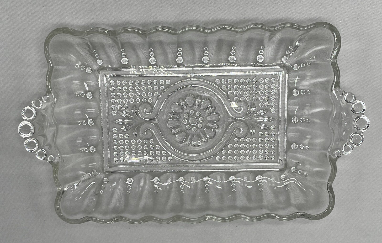 Vintage Anchor Hocking Rectangular Pressed Glass Relish Dish #156 Circa 1950s