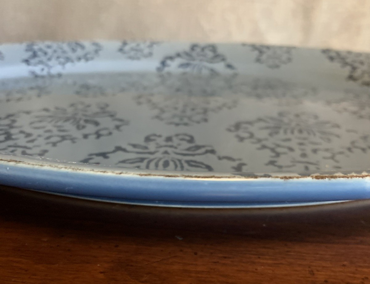 MATCERAMICA PORTUGAL 15.5” STONEWARE BLUE STENCIL PATTERN OVAL SERVING PLATTER