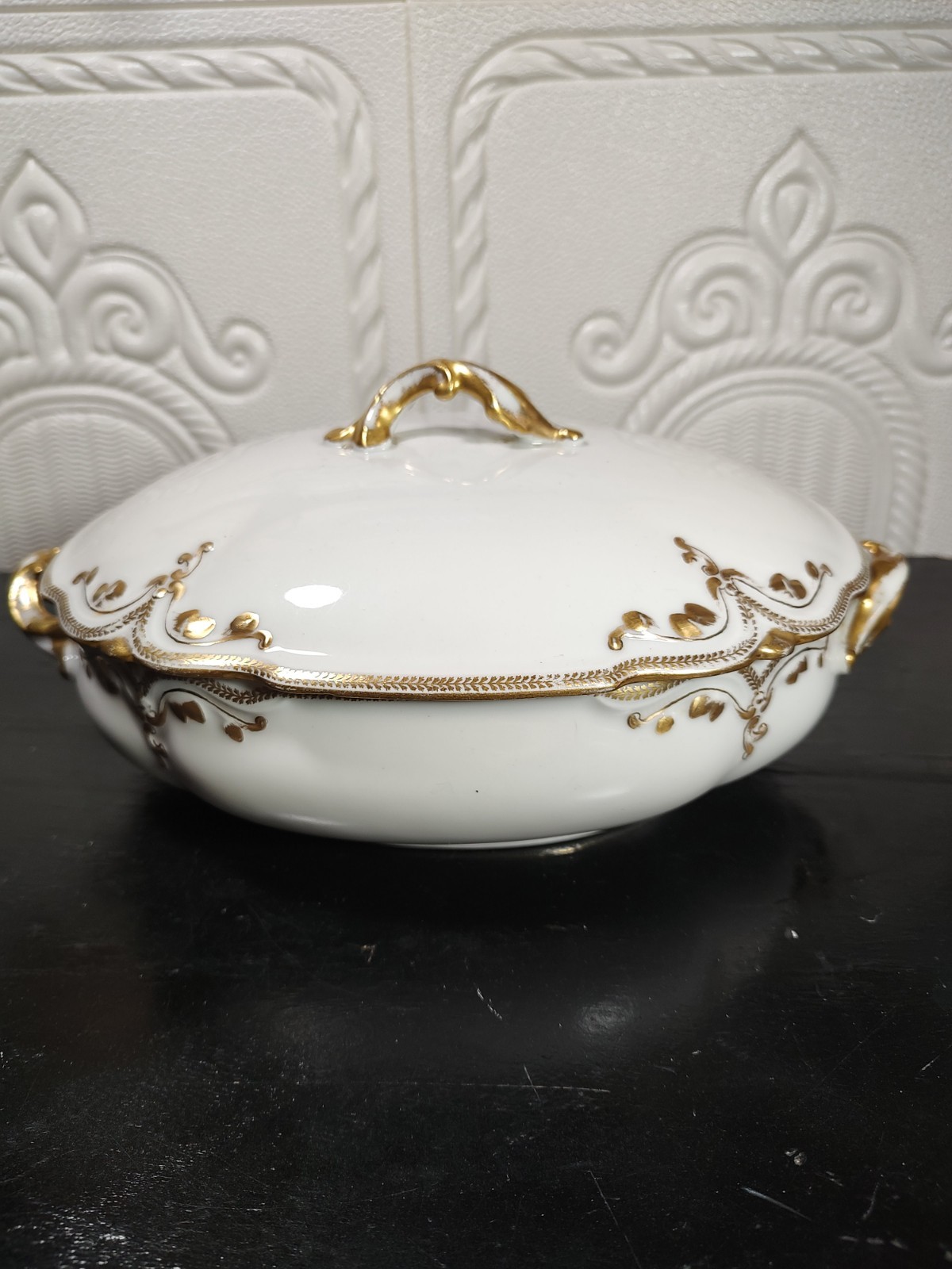 Haviland Limoges Round Oval Vegetable Bowl Double Gold Trim