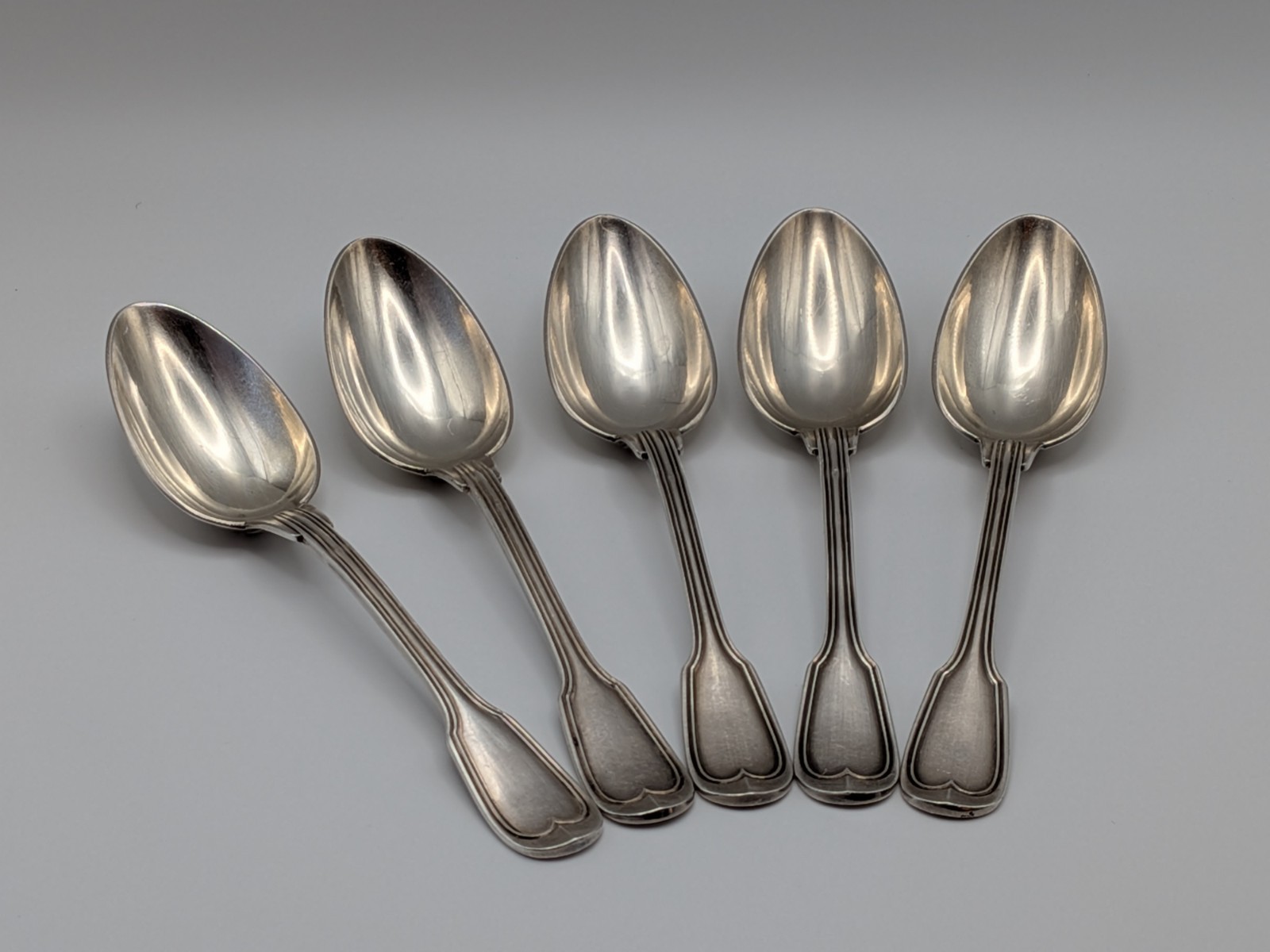 5 Christofle Chinon Pattern Silverplated Teaspoons Dessert Coffee 5 1/2 Inches