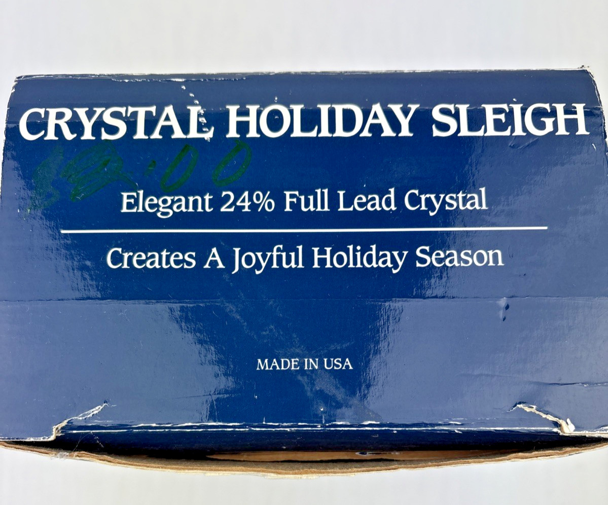 NEW in Box 24% Lead Crystal Christmas Sleigh for Flowers Candy Tissues MINT