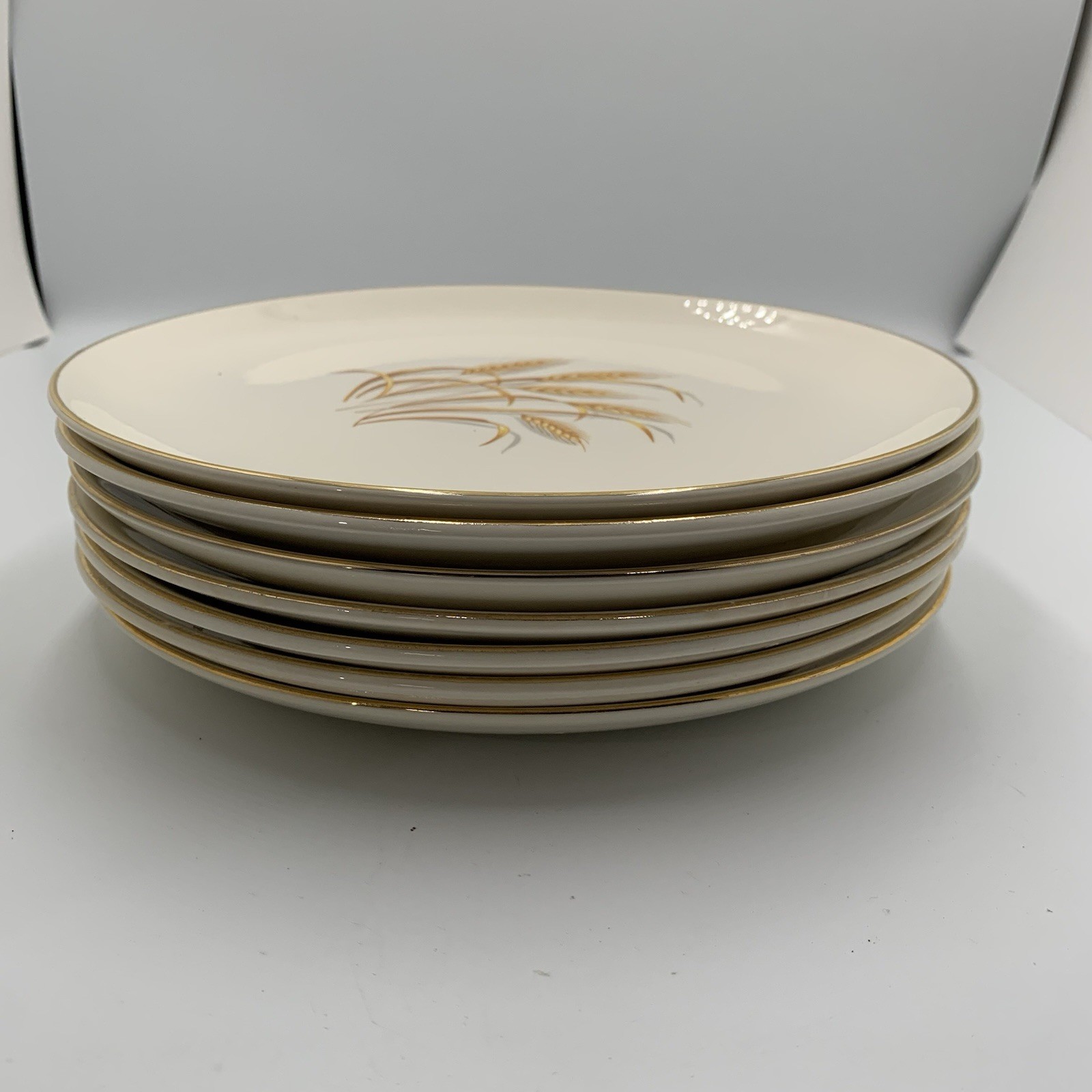 Vintage Homer Laughlin Golden Wheat 9″ Dinner Plates 22K Gold Trim Set of 7