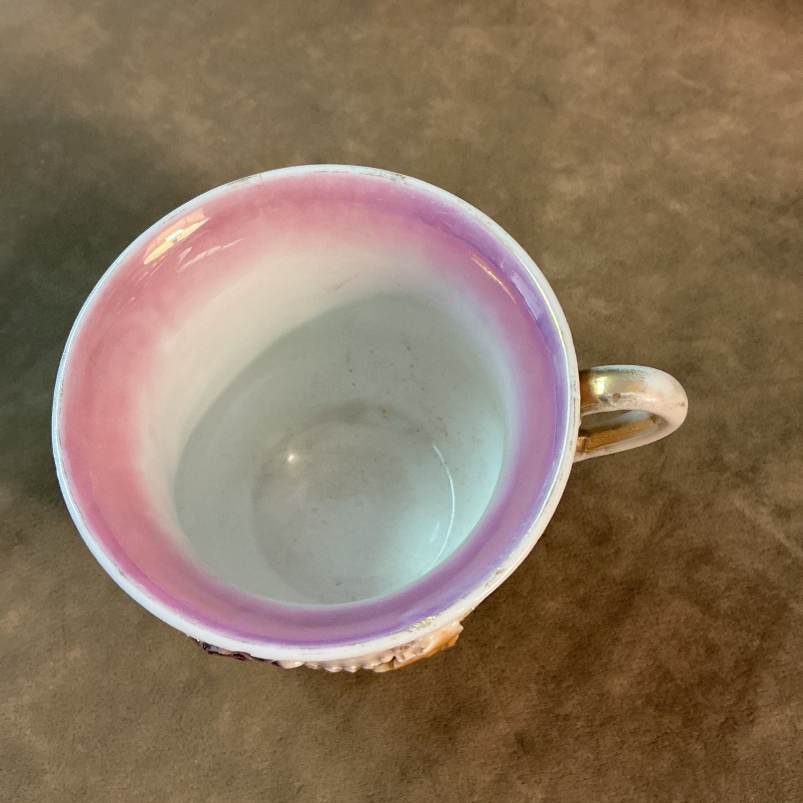 Victorian lusterware remember me hand decorated airbrush floral pattern mug cup