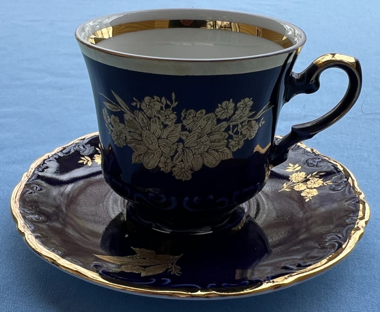 4 Mitterteich Bavaria Cobalt Echt Gold Wildflowers Demitasse Cup & Saucer Sets