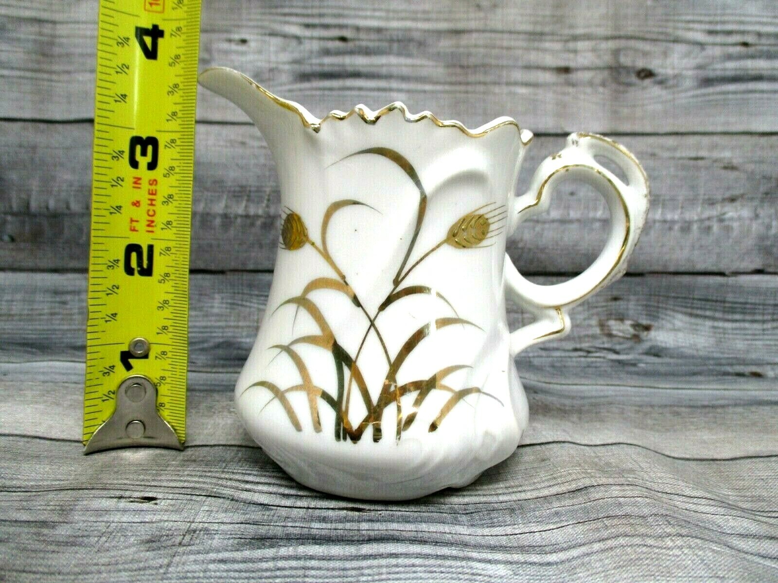 Lefton China Creamer Pitcher Small 3.5in Golden Wheat Farmhouse Country *crack