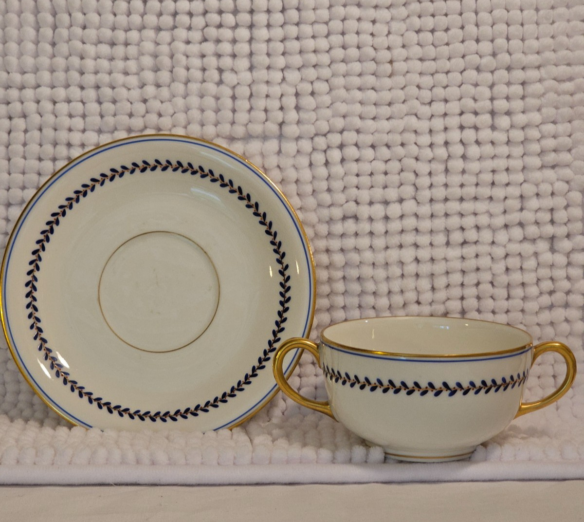 Bouillon cups w/ saucers, set of three, vintage china, Haviland, Vignaud, Saxe