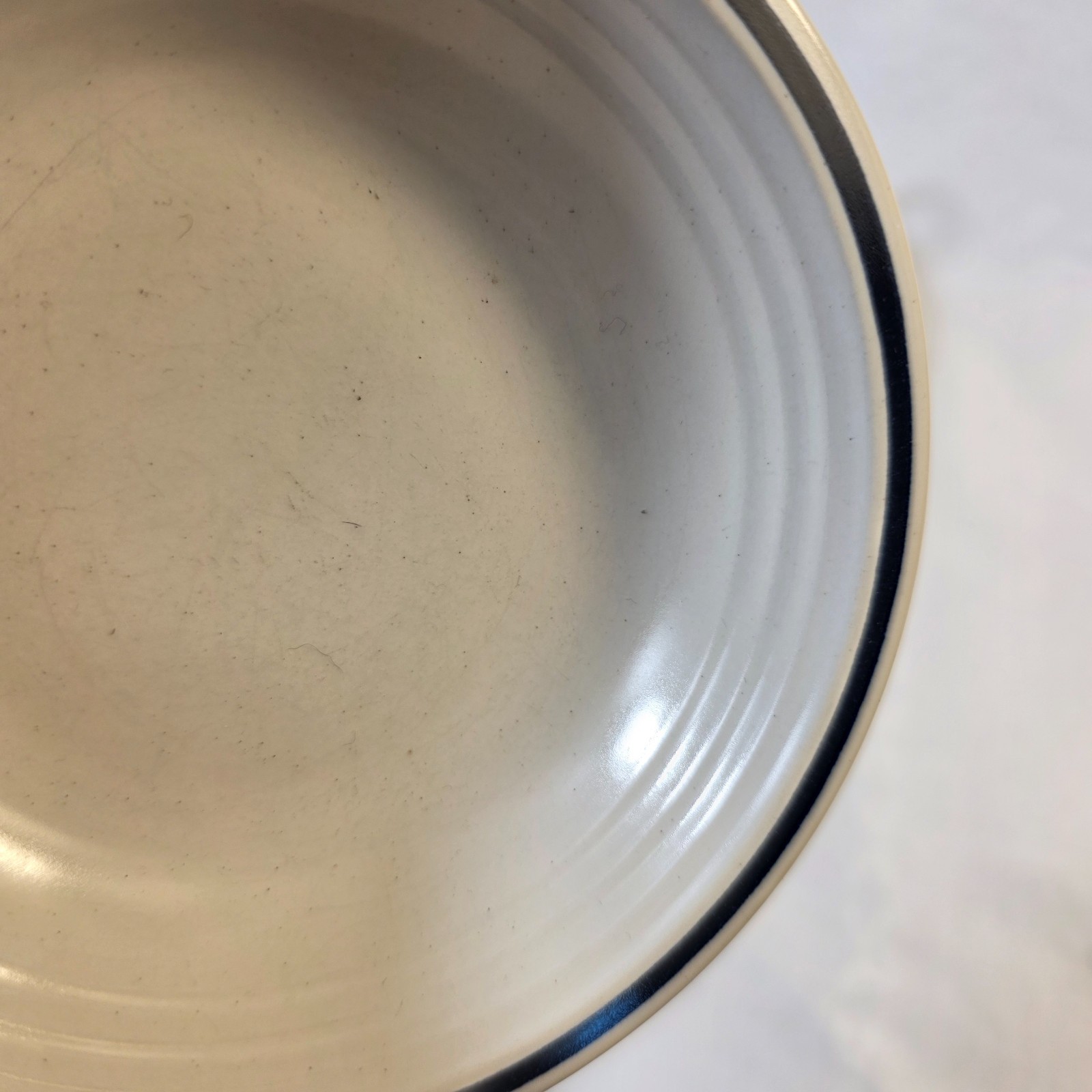FOUR Town & Country Blue Ridge Fruit Bowls White with Blue Ring on Rim