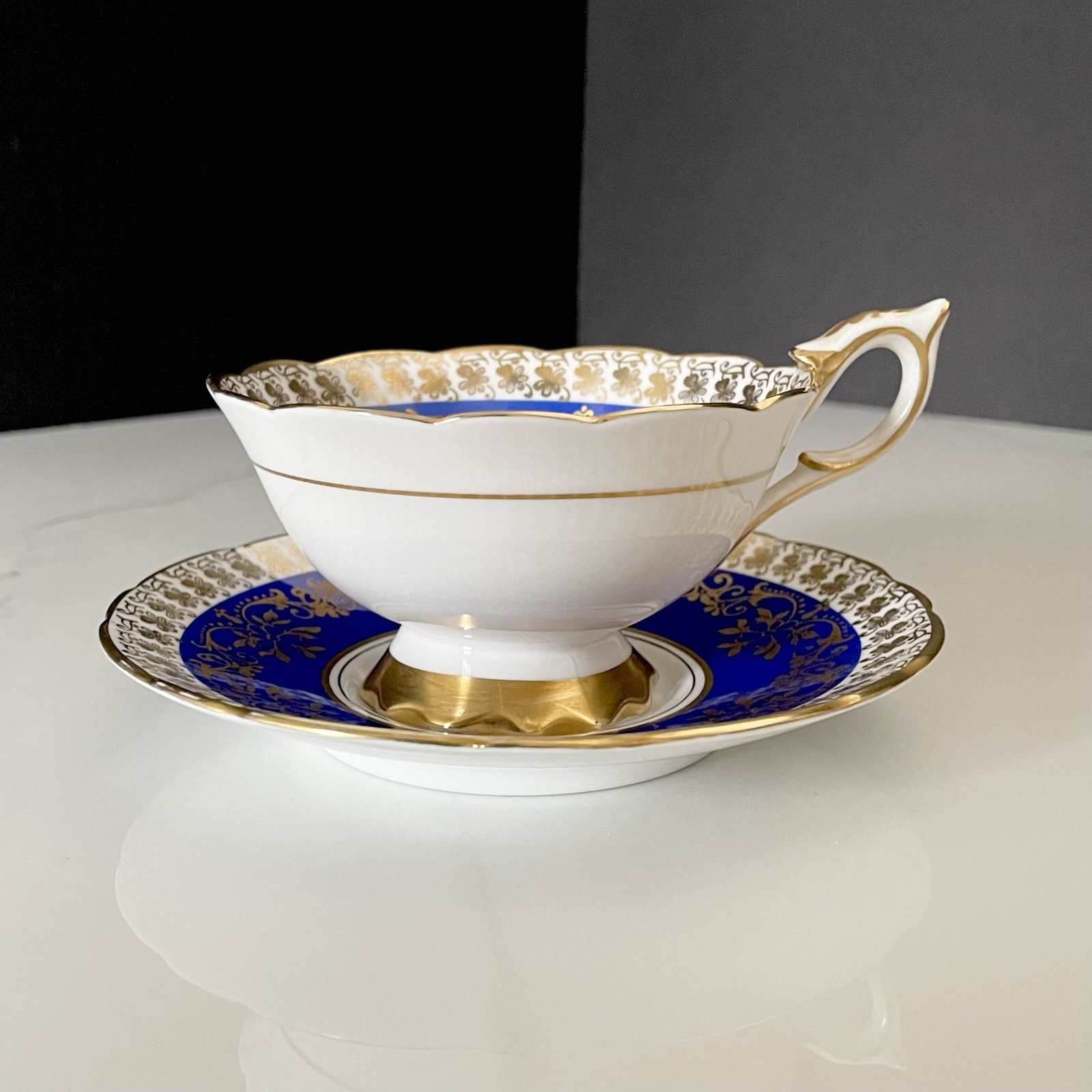 Cobalt Blue Gold & Yellow Rose Cup & Saucer By Royal Staffordshire