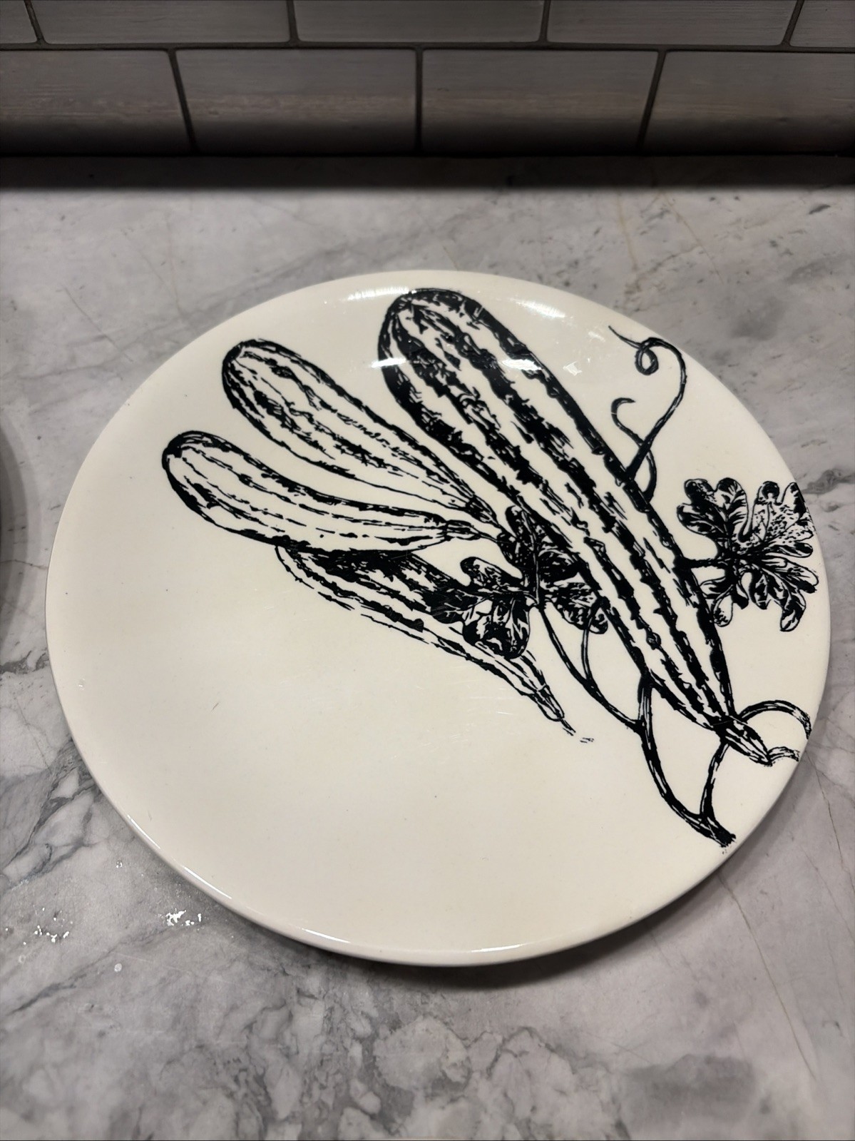 Creation Val d’Or Black & White Vegetable Botanical Plates 9.375” Diam. Set Of 6