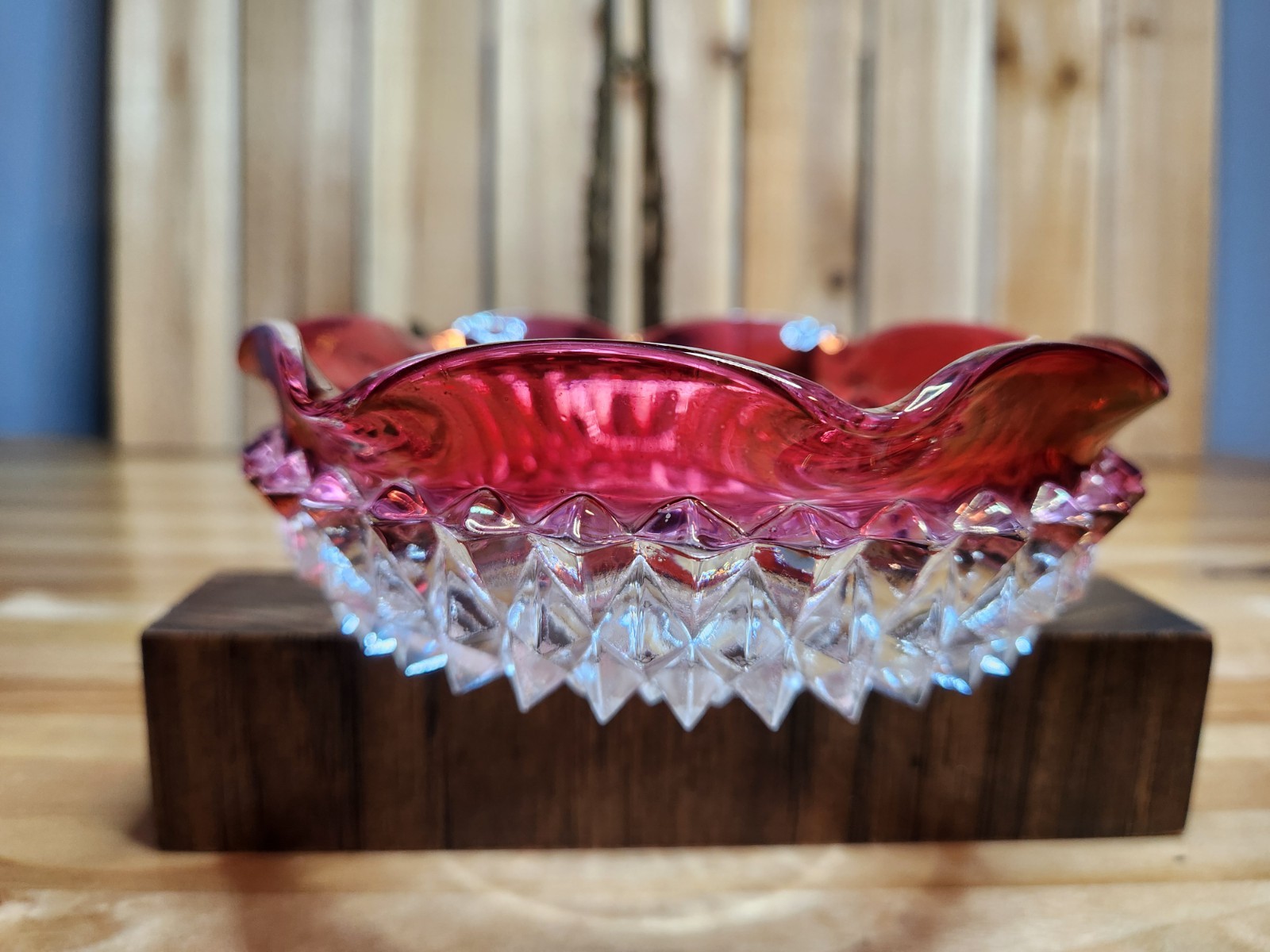 Indiana Glass Co Diamond Point Ruby Red Bowl Candy Dish 5.5″ – Retired 1960s