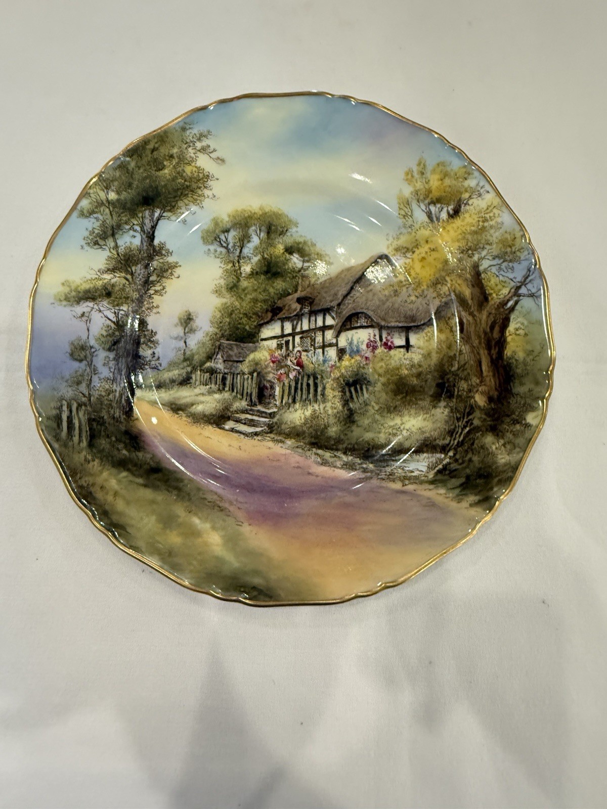 Pristine 1953 Royal Worcester 10.5″ Cabinet Plate Fladbury Signed J Smith Mint