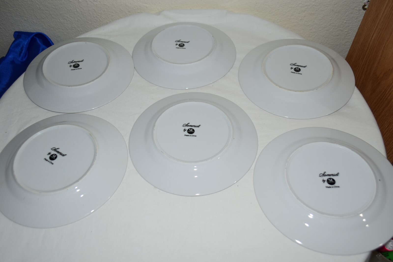 6 Somerset NL Excel China white blue floral Platinum rim 7″ Bread Plates EUC