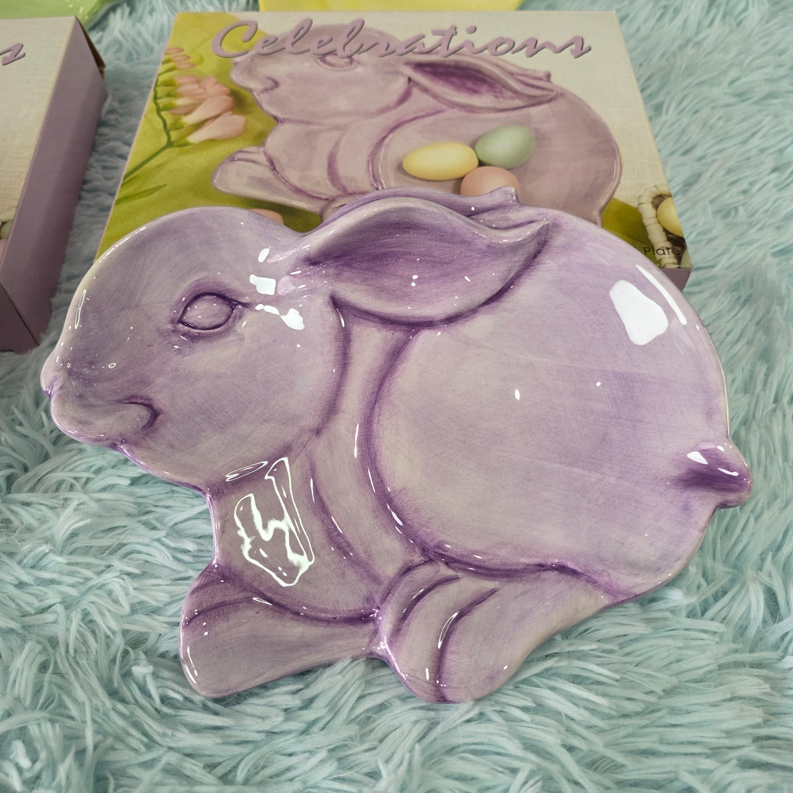 Set of 4 Celebrations Easter Bunny Appetizer Plates – Pastel Pink Green Yellow
