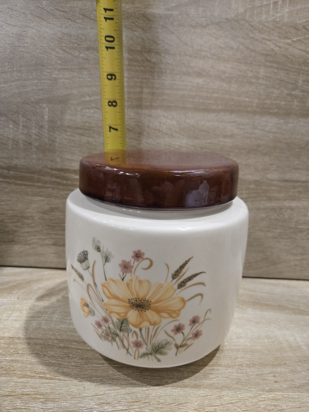 McCoy Ceramic Floral Jar Brown Snap Lid Vintage Art Pottery USA 214