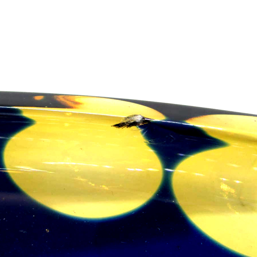 Cristallo Al Piombo 24% pbo Large Art Glass Bowl Italy Cobalt Blue Yellow Flower