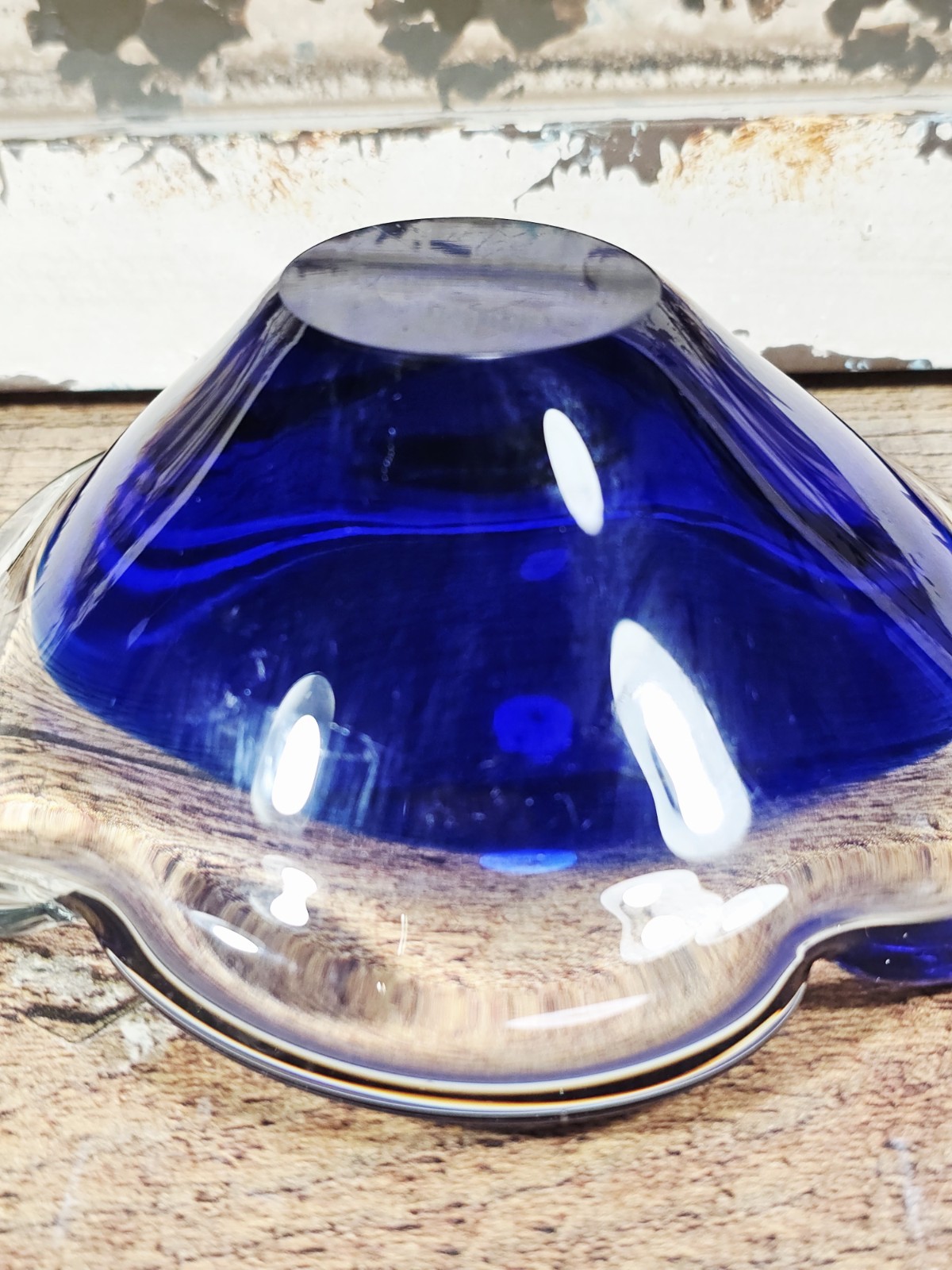 VTG Scandinavian Cobalt & Clear Candy Dish, 2″ Tall X 6″ Diameter