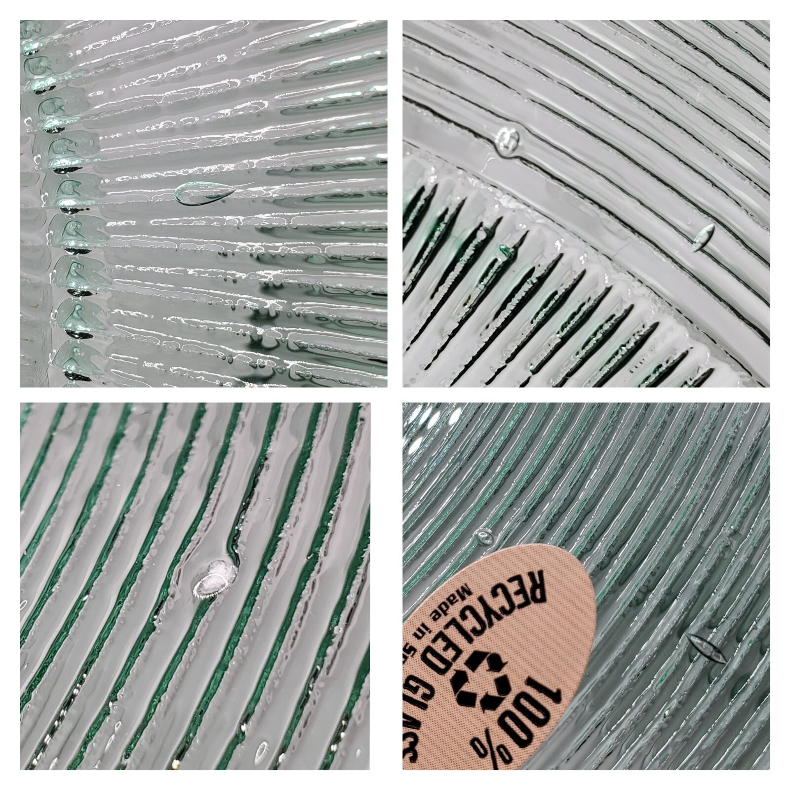 4 Recycled Spanish Glass Dinner Plates 10″ Set Wide Rim Clear Green Textured NOS