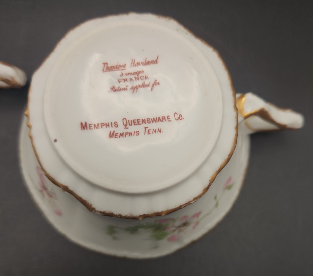 Set of 2 Theodore Haviland Limoges Apple Blossom Tea Cups Memphis Queensware Co.