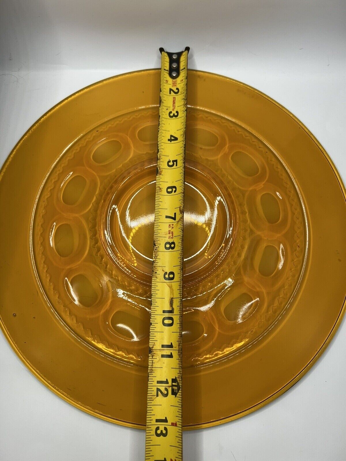 Vtg. Amber Depression Glass 10.25″ Serving Plate Kings Crown Indiana G. Set of 4