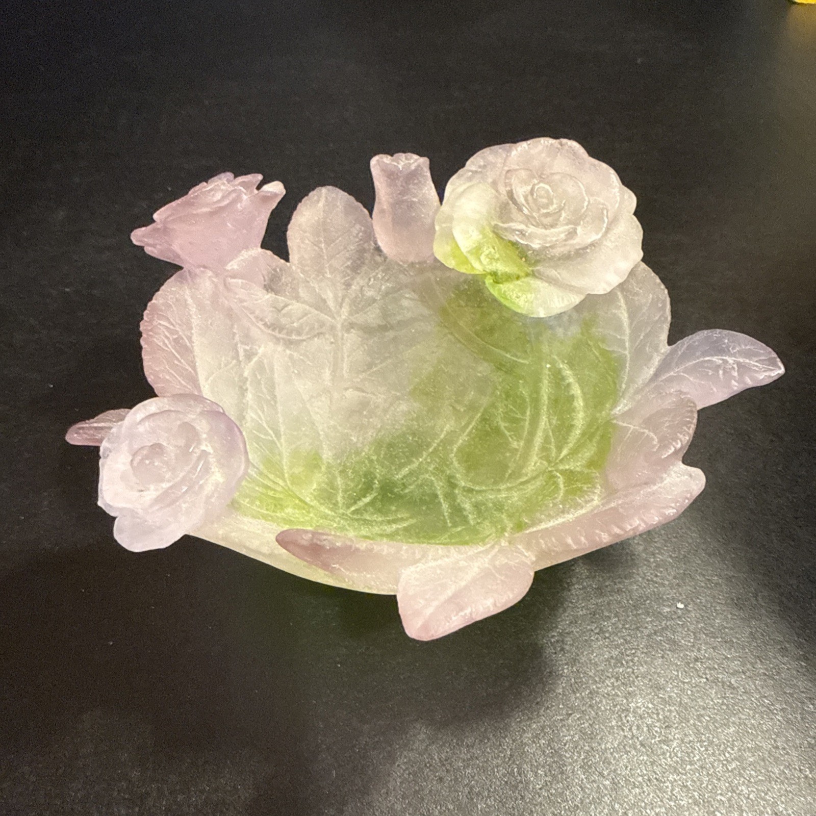 DAUM ROSE BOWL COUPELLE MULTICOLOR PATE DE VERRE CRYSTAL FLOWER BOWL