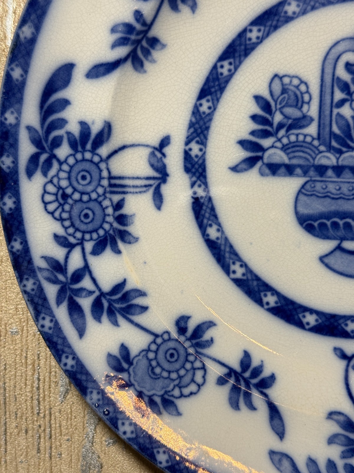Upper Hanley Pottery England Delph Blue White Plate 9.1″ Semi Porcelain Antique