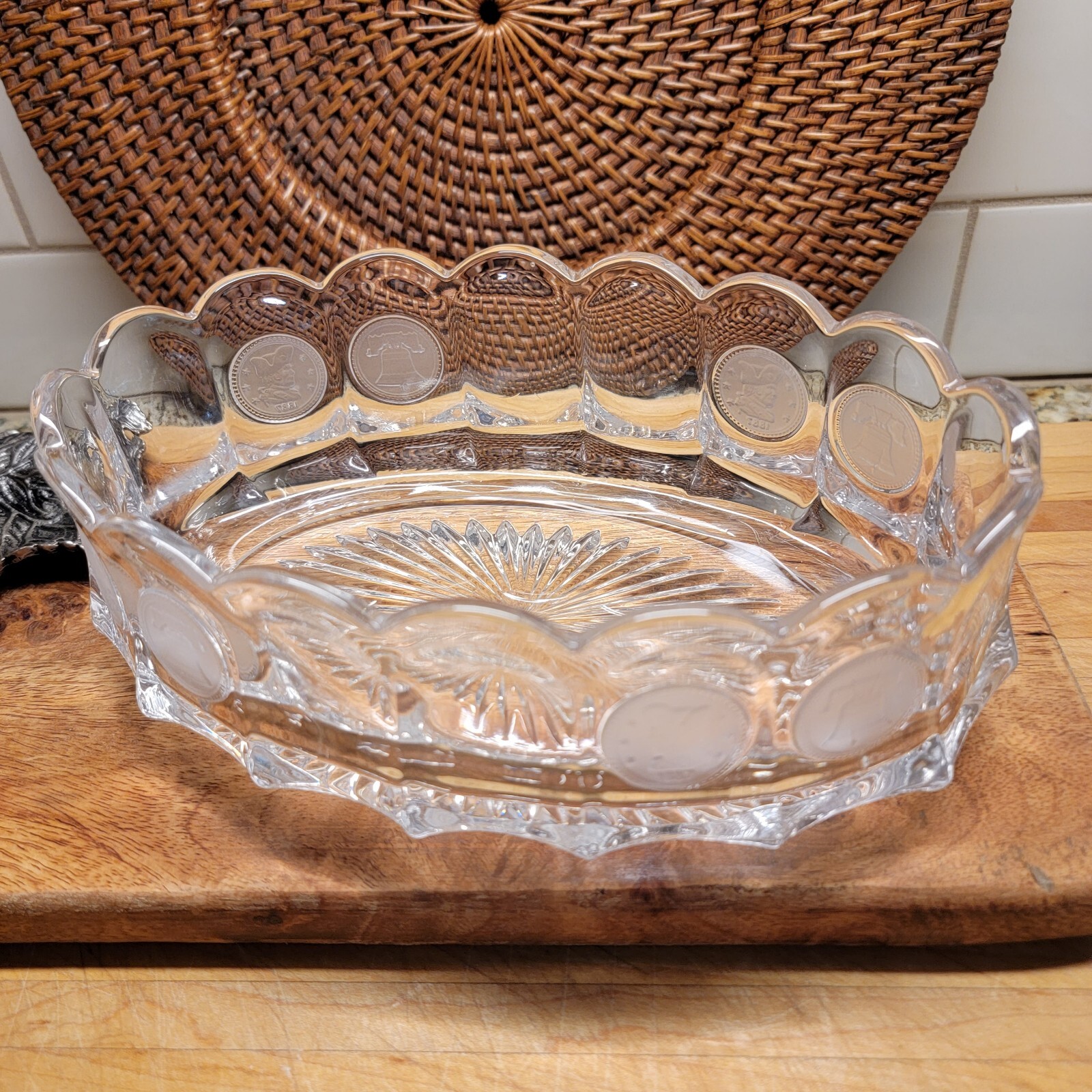 Fostoria Vintage Liberty Bell Coin Oval Clear Glass 9” Server