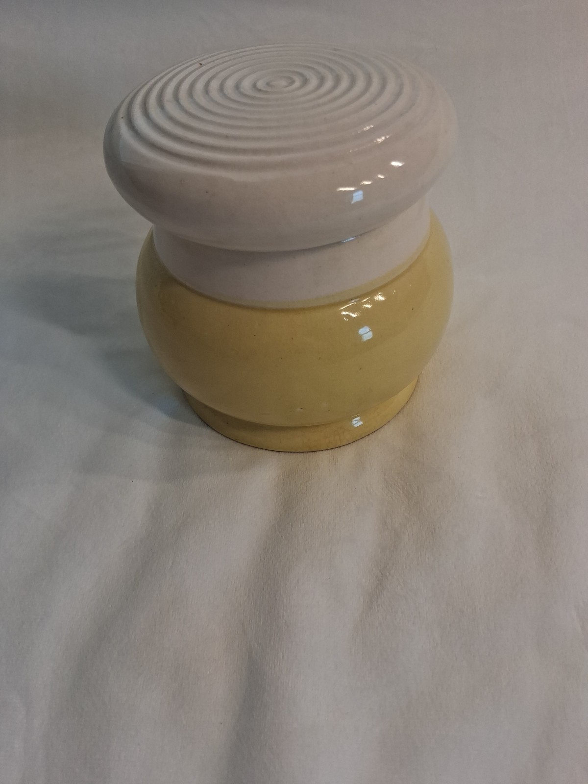 Chef Hat Kitchen Jar Canister Yellow & White 5in tall 5in wide 1950s