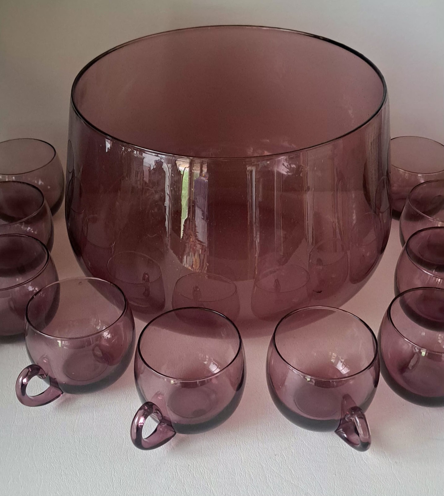 Vintage Made In Italy Murano Amethyst Purple Glass Punch Bowl Set