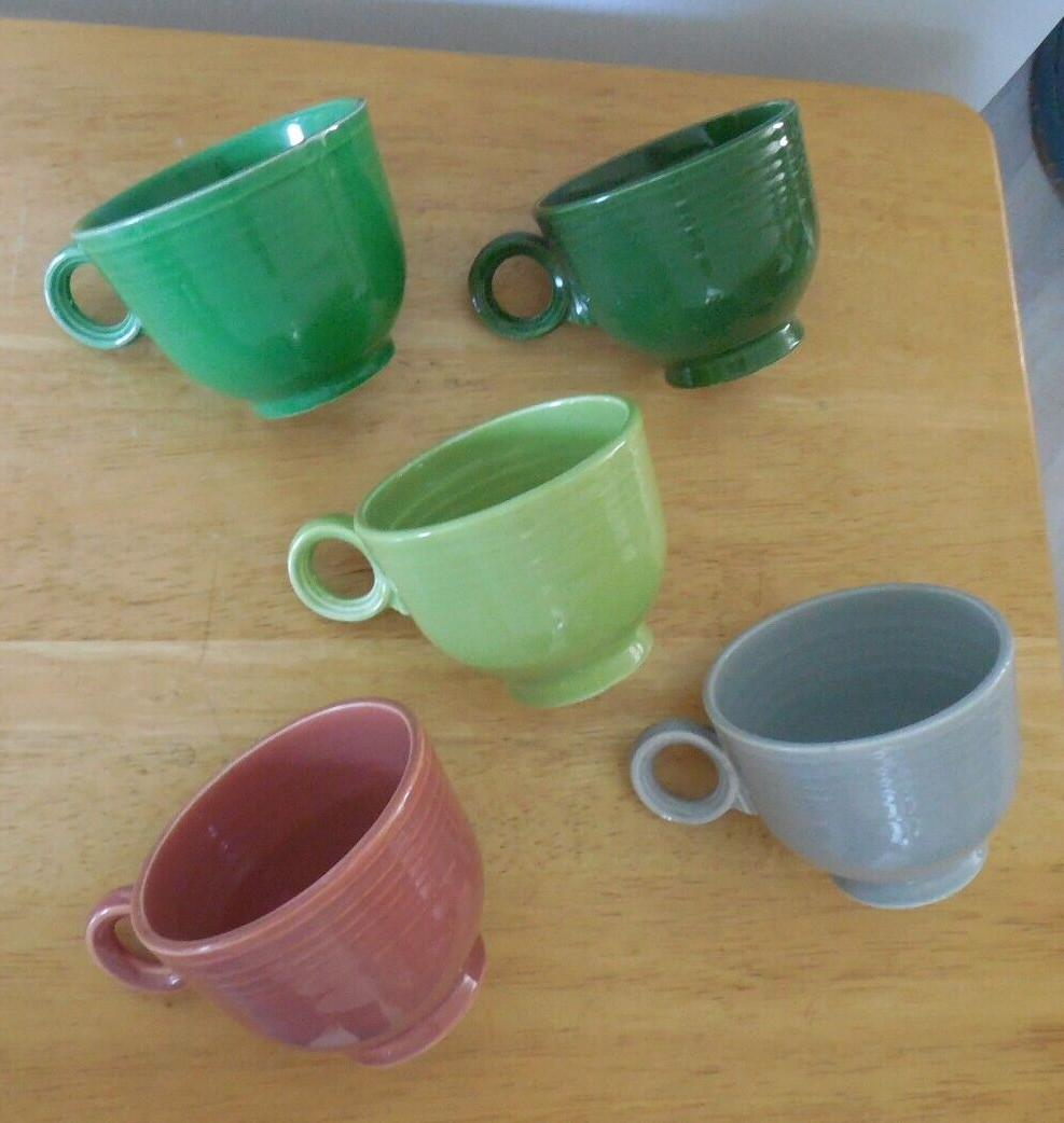 5 Sets of Cups & Saucers, Fiesta 1950s Colors, Fiestaware 1950 to 1959, 10 pcs