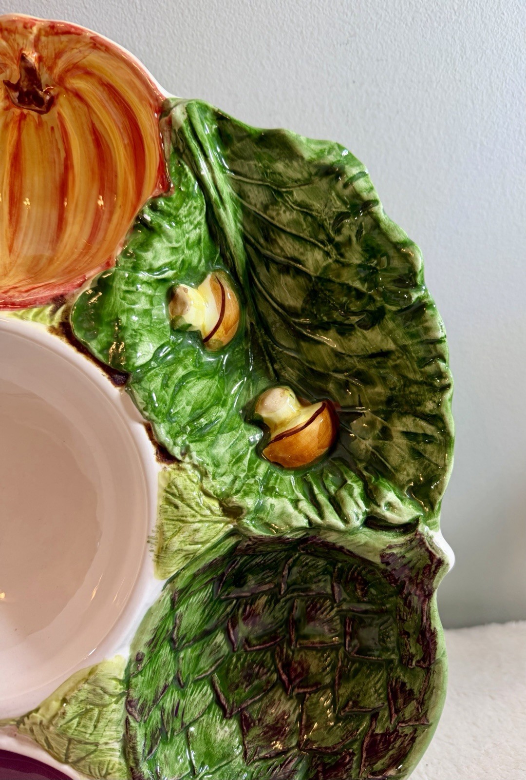 VTG 14″ Majolica Casafina Vegetable & Dip Tray Eggplant Mushroom Artichoke…Italy