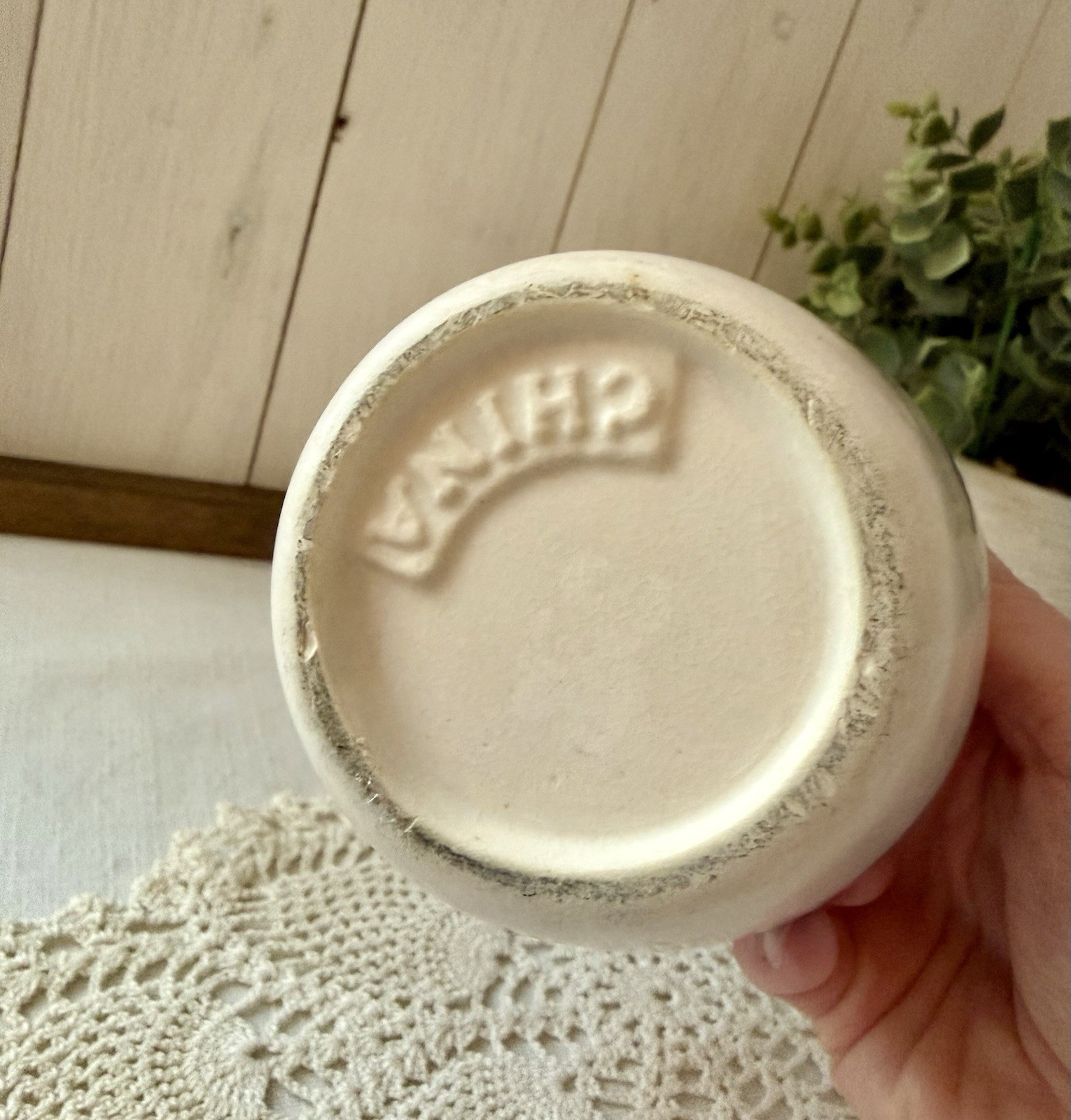 Vintage Blue Heart Spongeware Stoneware Creamer – Country Cottage Pitcher