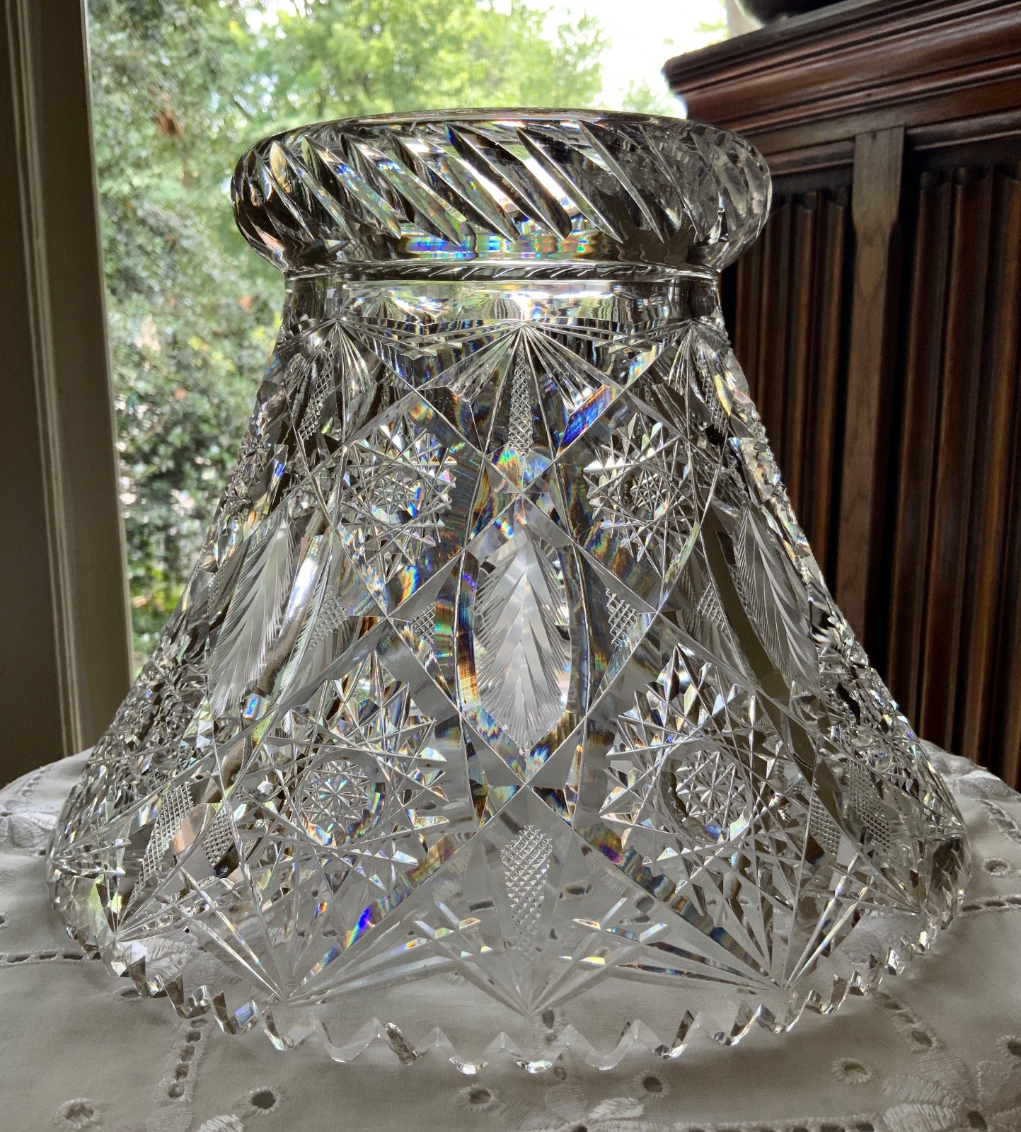 AMERICAN BRILLIANT CUT GLASS PUNCH BOWL BASE STAND C.1900 (MISSING BOWL)